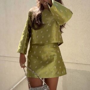 Chelsea & Violet Star Embellished Green Mini Skirt